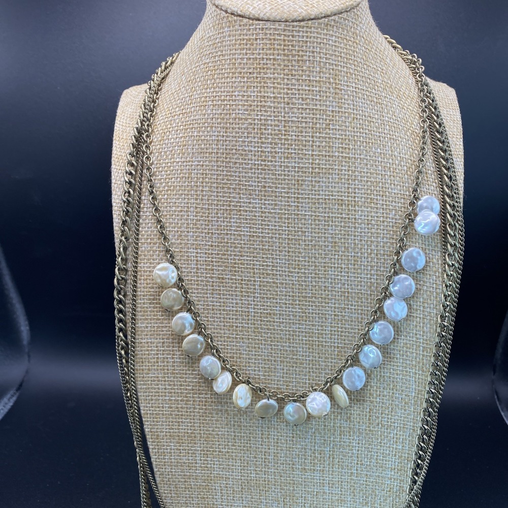 Park Lane Gold Tone 4 Strand Necklace Vintage Faux Pearl 34"